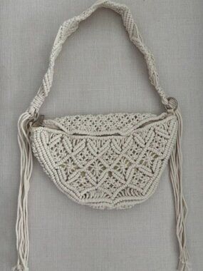 NWOT - Ivory Crocheted Shoulder Bag with Long Tassels